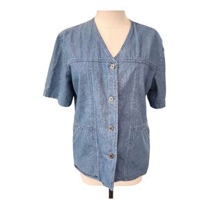Lana Sport Petite Denim Button-Up Top Size 10P